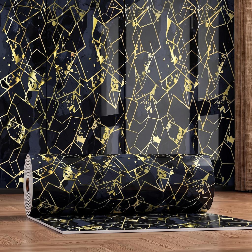 Gold-Plated Marble-Style Waterproof Wall Stickers for TV Backgrounds