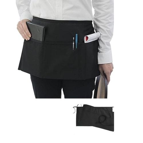 Mirhua Short Apron for Restaurants, Salons, Chefs, and Professionals with Pockets, Unisex, Black, 3 Pockets