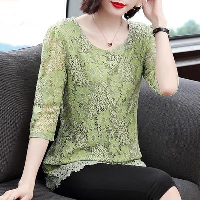 Blusas de encaje estilo primavera verano para mujer, camisas casuales para mujer, blusas de encaje con estampado de flores de media manga, blusas, tops