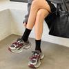 Thick-soled heightening small sports shoes women's spring new leather splicing mesh breathable casual dad shoes