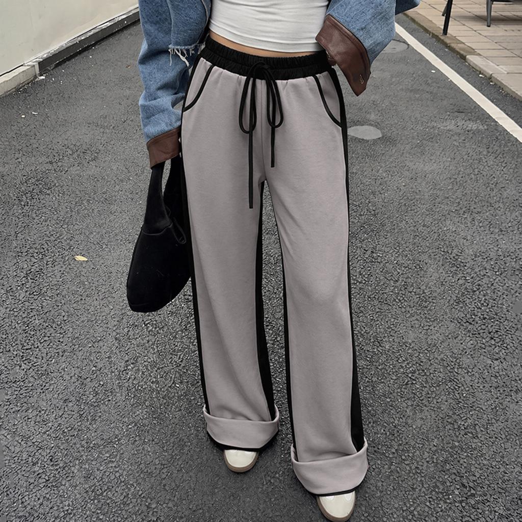 Women's Color-Block High-Waist Elastic Waist Casual Pants with Pockets for Work and Everyday Wear
