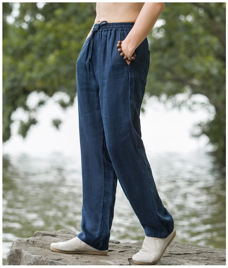 Men's Retro Chinese Style Linen Summer Trousers - Loose, Thin, Straight Casual Pants.