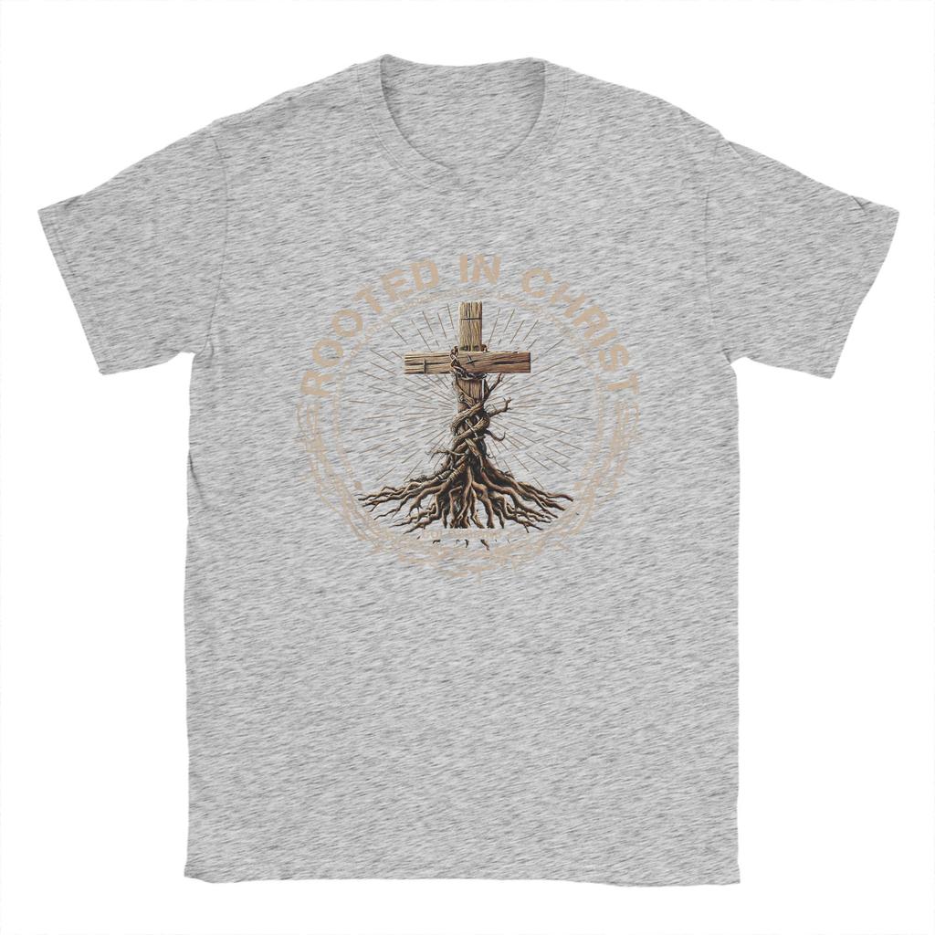 Rooted In Christ Shirt Jesus Shirt Cross Christian T-Shirt Men  Funny 100% Cotton Tees O Neck Short Sleeve T Shirts Clothes