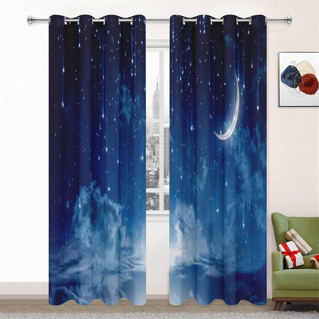 Beautiful Night Romantic Starry Night Curtains Suitable For Children's Room Living Room Bedroom Balcony Window Decor 2 Panels