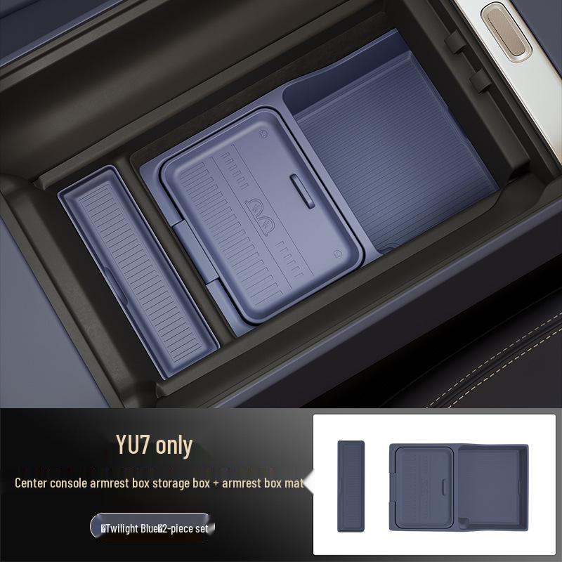 Dual-Layer Silicone Organizer with Mat for Yu7 Center Console Armrest Box