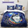 RainbowPuppy Pattern Bedding Quilt Set Quilt Cover Pillowcase Home Decoration Birthday Gift (1 * duvet cover + 2 * pillowcase, without core)