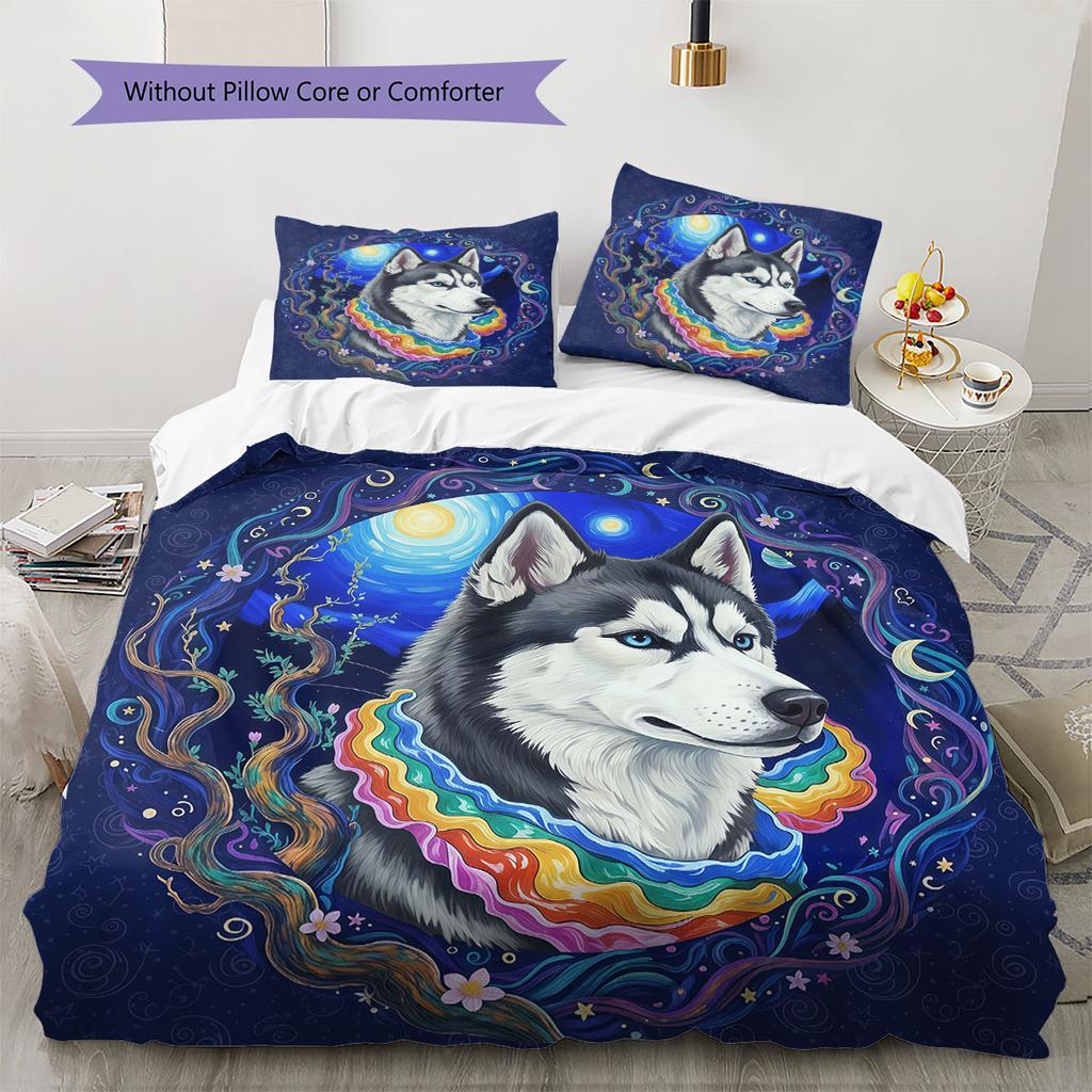 RainbowPuppy Pattern Bedding Quilt Set Quilt Cover Pillowcase Home Decoration Birthday Gift (1 * duvet cover + 2 * pillowcase, without core)