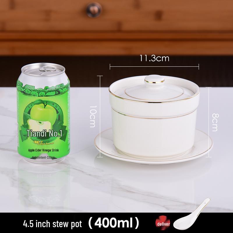 Commercial Ceramic Double Boiler Stew Pot with Lid - Single-Serve Egg Custard & Dessert Cup for Home or Restaurant Use