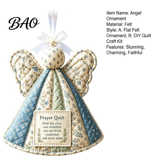 Soft Fabric Christmas Decor Prayer Quilt Angel Ornament, Filled Love Faith Decoration, Decorative for Mantel Handmade Quilted Keepsake Xmas Tree, Door