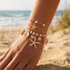 Ocean Style Imitation Pearl Starfish Shell Pendant Bracelet for Women Boho Conch Metal Chain Bangles Summer Beach Party Jewelry