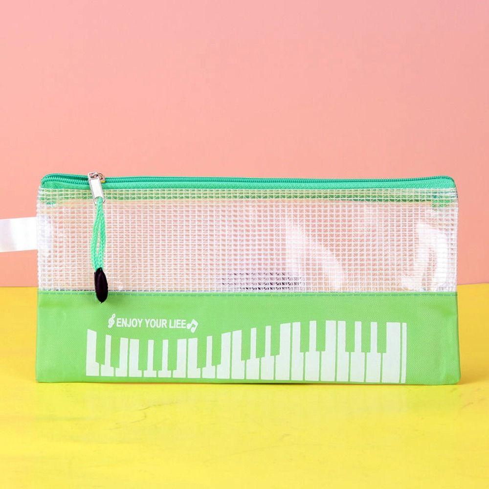 

Document Storage Mesh Zipper Pouch Music Notes Stationery Pouch Piano Pencil Cases Girls Boy зелений