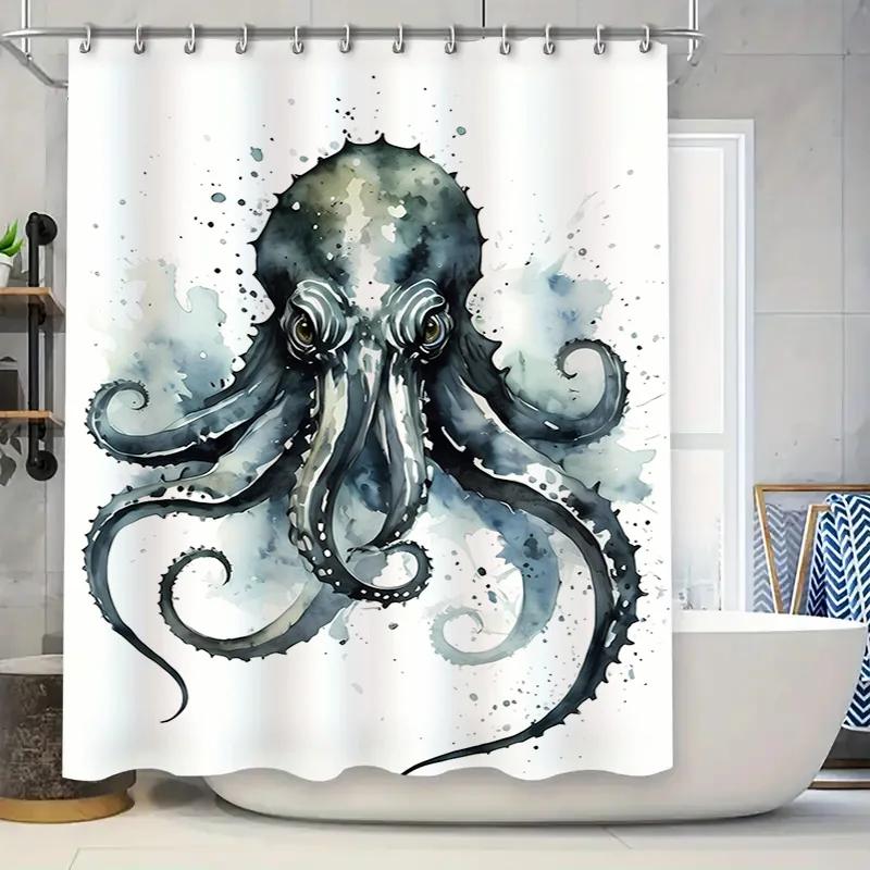 

Hand-Drawn Octopus Shower Curtain Bathroom Decor Wall Hangings Waterproof Curtains For Kids Bedroom Art Print Watercolor Fabric W60H190(CM)-1 Pcs