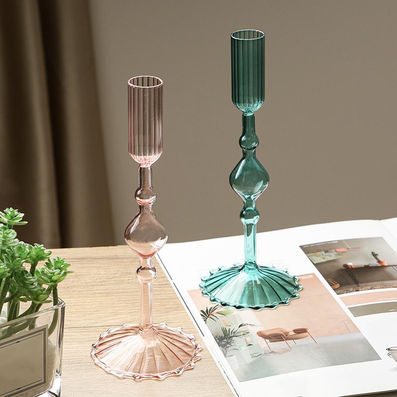 1PC Glass Candlestick Art Crafts Modern Handcrafted Glass Crafts for Holiday Homes Creative 21x8cm