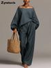 Women's New Fashion Fake Denim One-Shoulder Wide Leg Pants Two Piece Set Outfit