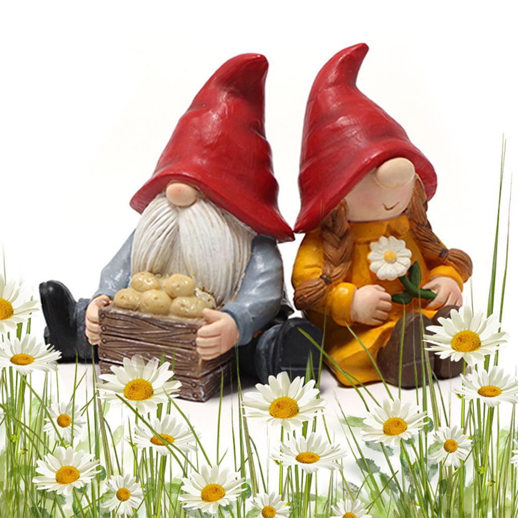 Couple Gnome Statue 2pcs/Set for Outdoor Backyard Lawn Patio Decorative Ornament Creative Resin Dwarf Decor Non Fading