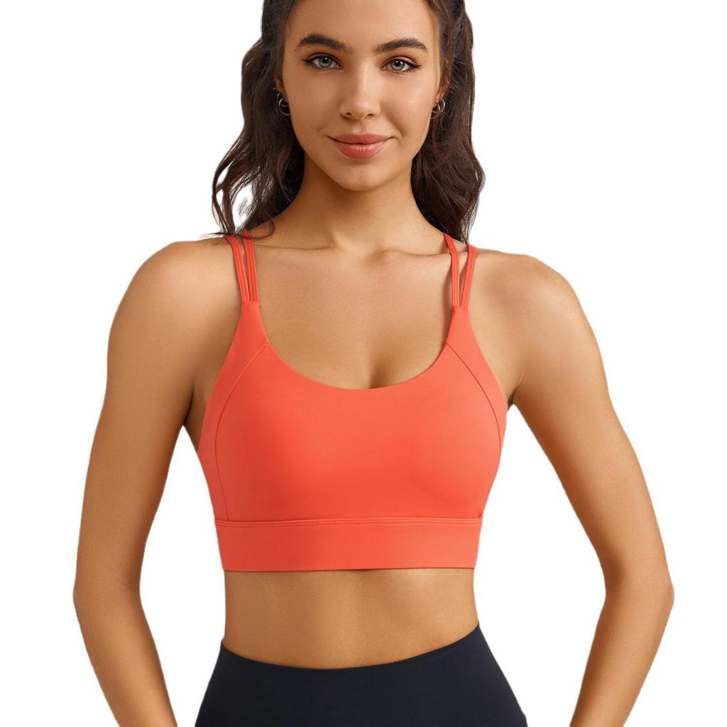 Women's Cross-Back Sports Bra with Thin Straps - Shock-Absorbing and Comfortable Yoga Fitness Wear with One-Piece Cup