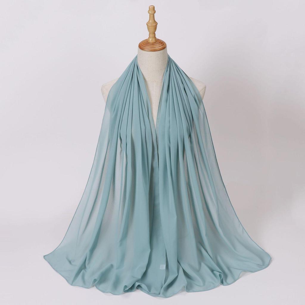 Ethnic Pearl Chiffon Hijab Scarf - Single Color, Long Style for Middle East & Africa