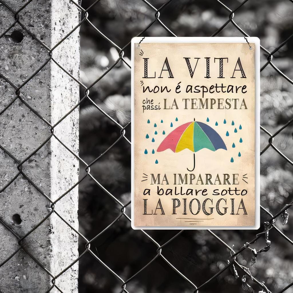 Tin Sign La Vita Non Aspettare Ma Imparare a Ballare Sotto La Pioggia Vintage Italian Quote Metal Wall Art Decor Waterproof R