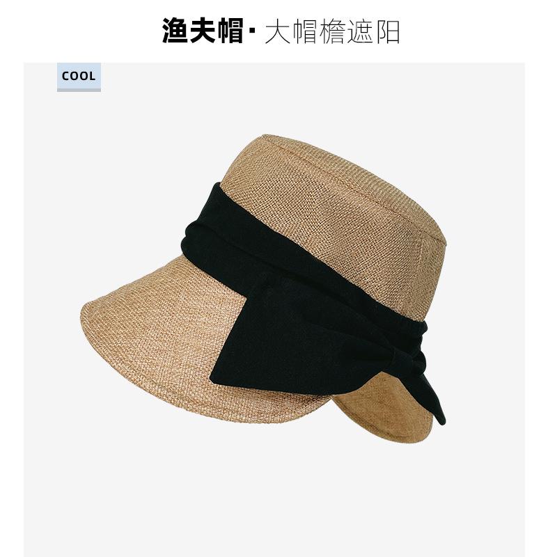 Japanese Cotton And Linen Bow Fisherman'S Hat Children'S Summer Big Eaves Sunscreen Basin Hat Breathable And Light Rear Split Sun Hat