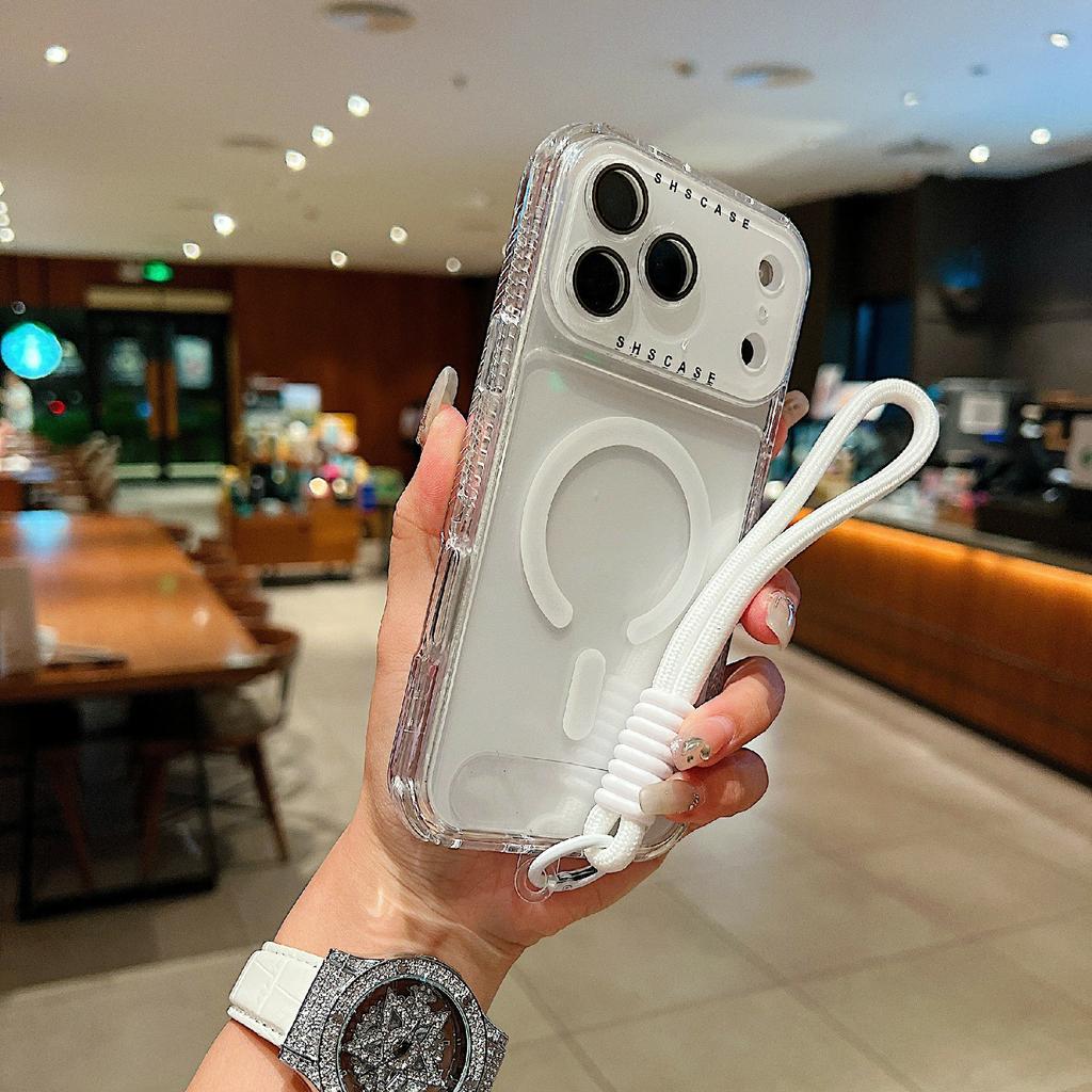 For iPhone 17 Pro Max Magnetic Case Clear Colorful Frame TPU + PC Phone Back Cover with Lens Film/Strap