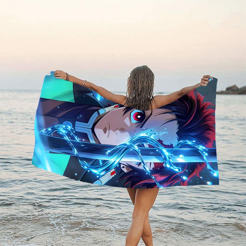 1pc Demon Slayer2 Beach Towel, Beach and Seaside Swimming Pool Equipment, Fashion Pattern, Rectangular, Travel Essentials