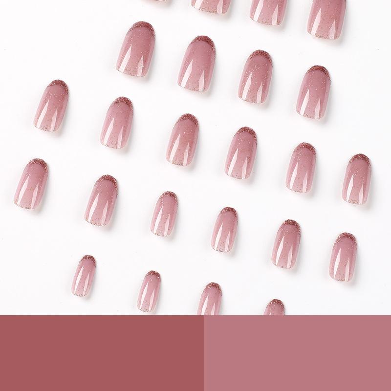 Wear nail piece pink glitter, wear nail piece French gold powder manicure, wear nail piece fake nail