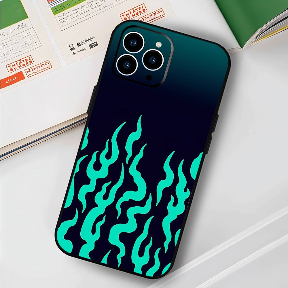 Fire For IPhone 13,17,11,12,16,14,15,Plus,Pro Max Soft Silicone Black Phone Case
