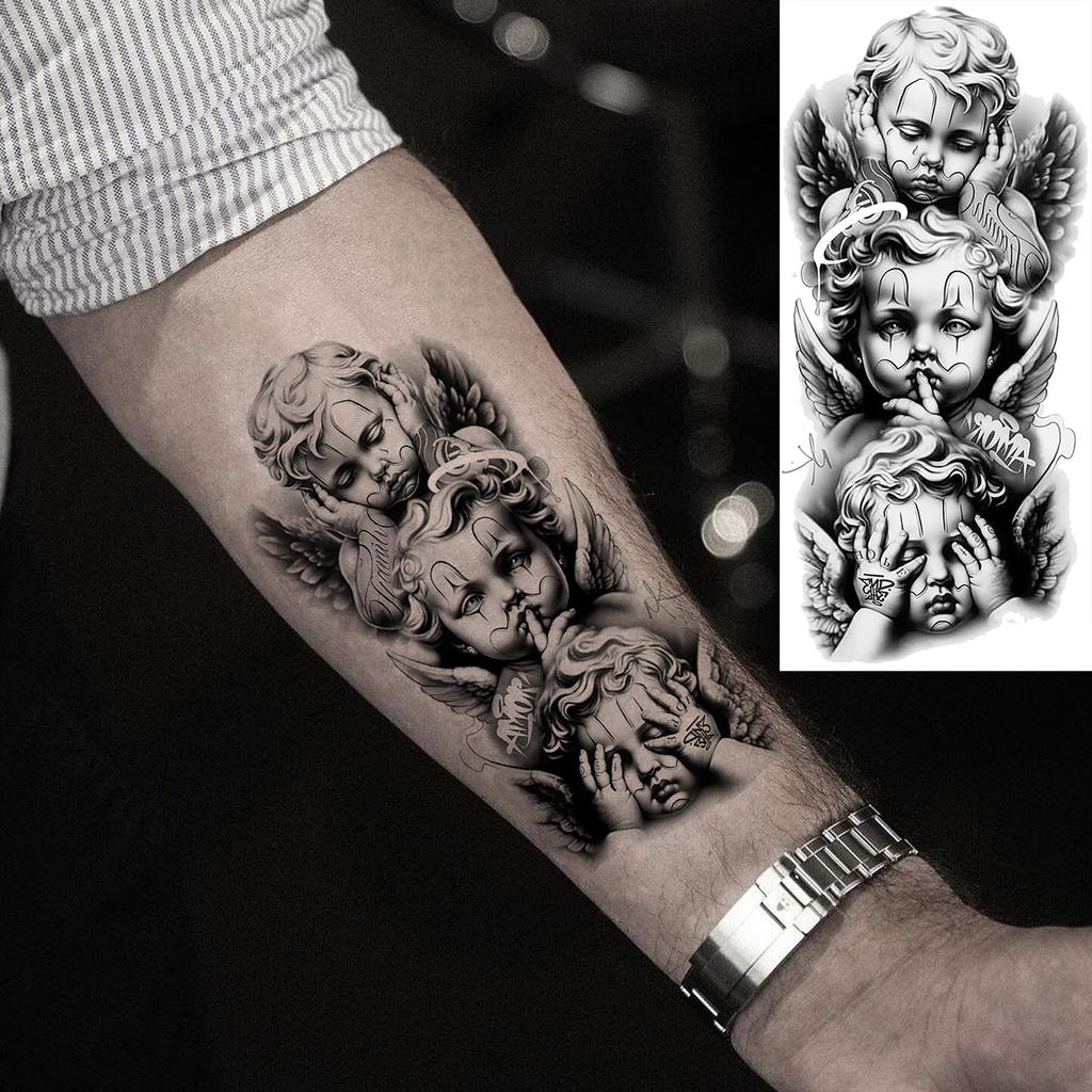 1 Sheet Scary Skull Grim Reaper Temporary Tattoos For Men Women Hand Arm Forearm, Realistic Fake Tattoo Sticker Halloween Tatoos