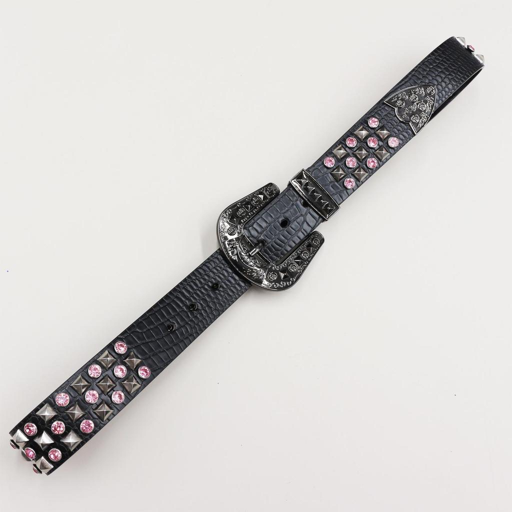Men's High-End Rhinestone Studded Punk Leather Belt