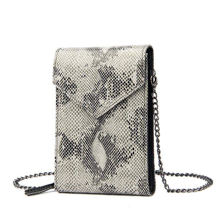 Leather Long Mobile Phone Bag Chain Single Shoulder Oblique Span Women'S Bag Bag Flower Snake Pattern Multi-Function Card Bag Wallet