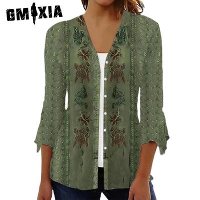 Damen Vintage Casual Frühling Herbst Langarm V-Ausschnitt Jacken & Mäntel