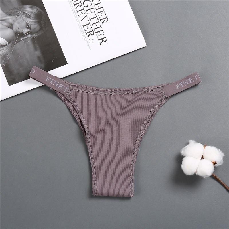 FINETOO Cotton Thongs for Women Sexy Panties Underwear Solid Color Intimates Lingerie