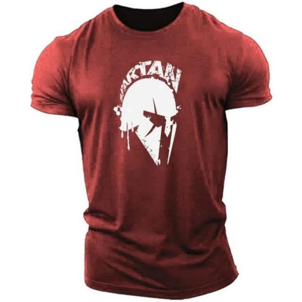 Summer Men's Comfortable and Breathable Round Neck T-shirt Casual Outdoor Spartan Warrior Print Street Plus Short Sleeved Shirt