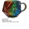 Rainbow Dice Mug Glass Tea Cup Multicolor Funny Coffee Cup Fantasy Themed Home Decor Gift for Dice Lovers