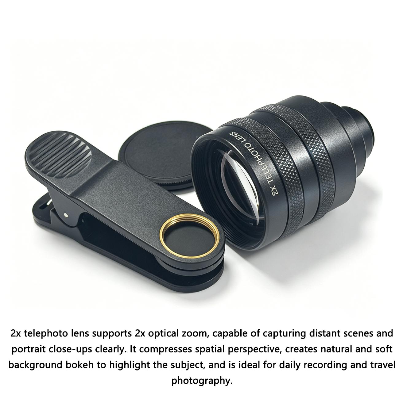2X Telephoto Lens 60mm 17mm Clip 2X Optical Zoom HD Metal MF Focus for Mobile Devices 2X Telephoto Lens чёрный