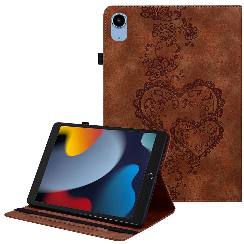 Leather Case For iPad 10.2 (2021)/(2020)/(2019)/Air 10.5 Inch (2019) Heart Imprint Foldable Stand Card Slot Stylus Holder Tablet Cover