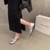 Retro Mary Jane Shoes Women's New Bow Buckle Belt Flat Bottom Inner Height Increase Single Shoes Ballet Leather Shoes
