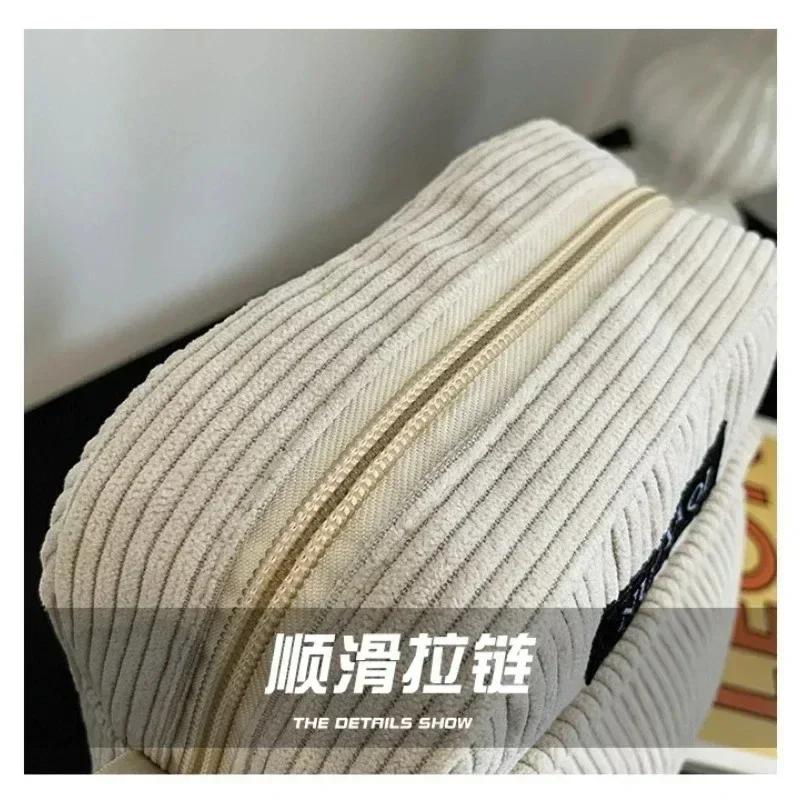 Casual Zipper Corduroy Crossbody Bag Cute Shopping Bags Women Single Shoulder Bag Phone Pouch Striped Cloth Fabric Handbags