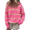 Damen gestreifter Pullover mit Reißverschluss Lässiges Strickoberteil