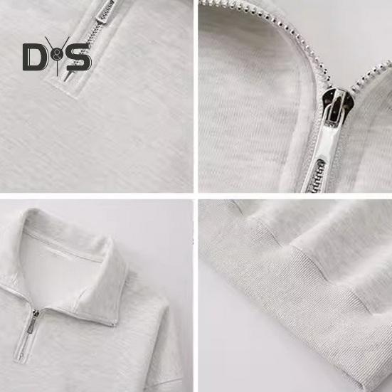 Men's Lapel Sweatshirt Casual Zip Collar Long Sleeve Pullover Loose Fit Solid Color Top for Streetwear Sports Daily Wear