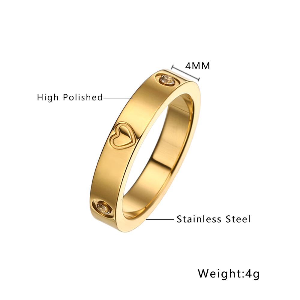 18K Heart-Shaped Couple Rings with Diamonds - 520 Peach Heart Titanium Steel Ring