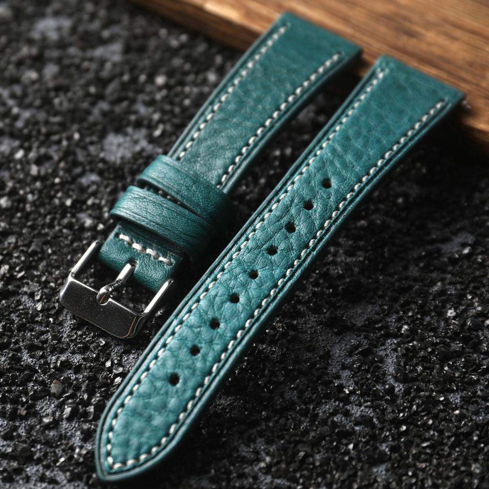 

Handmade Genuine Leather Strap, 18 19 20 21 22MM Glacier Blue, Suitable for Diving Watches, Antique Watch Bracelet, Italian Head 19mm