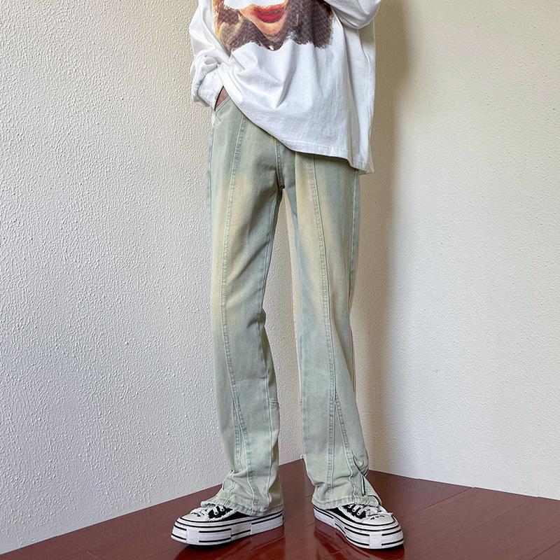 

GZJY Мужские Джинсы Ретро Хай Стрит на Молнии: Трендовые микро-клеш прямые брюки для весны L (120-135 Catty) хаки