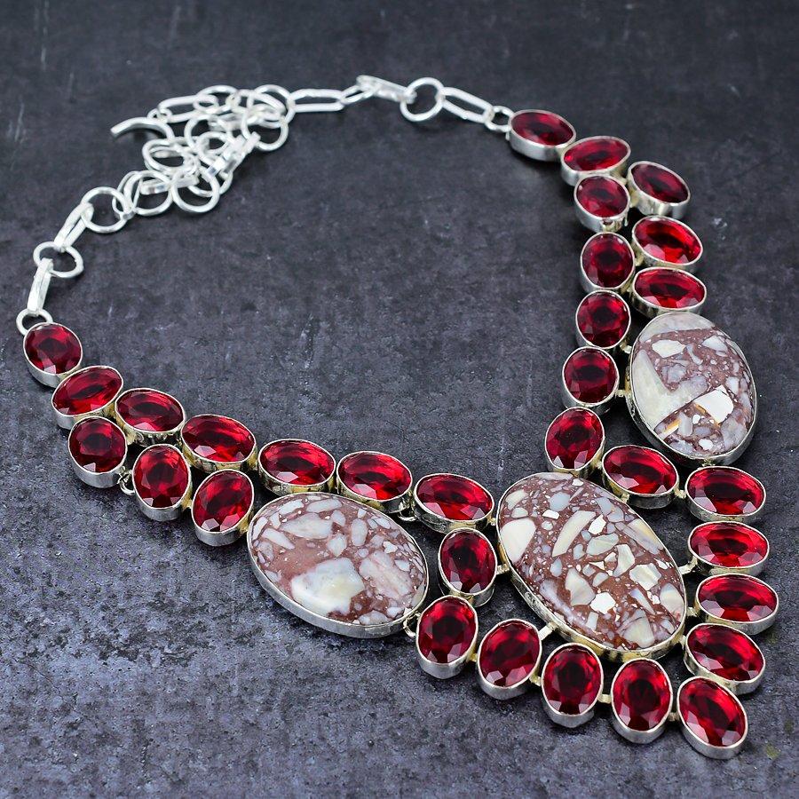 Wild Horse, Garnet Gemstone Handmade 925 Sterling Silver Necklace 18" U7f31