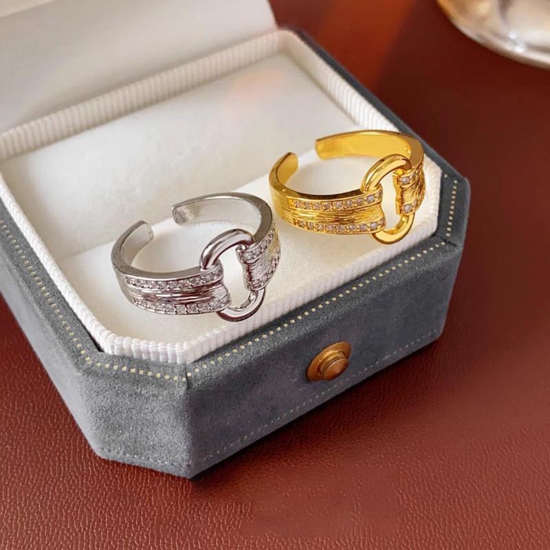 Elegant Geometric Open Ring For Women With Zirconium Stone In Minimalist Style For Fashionable Everyday Wear