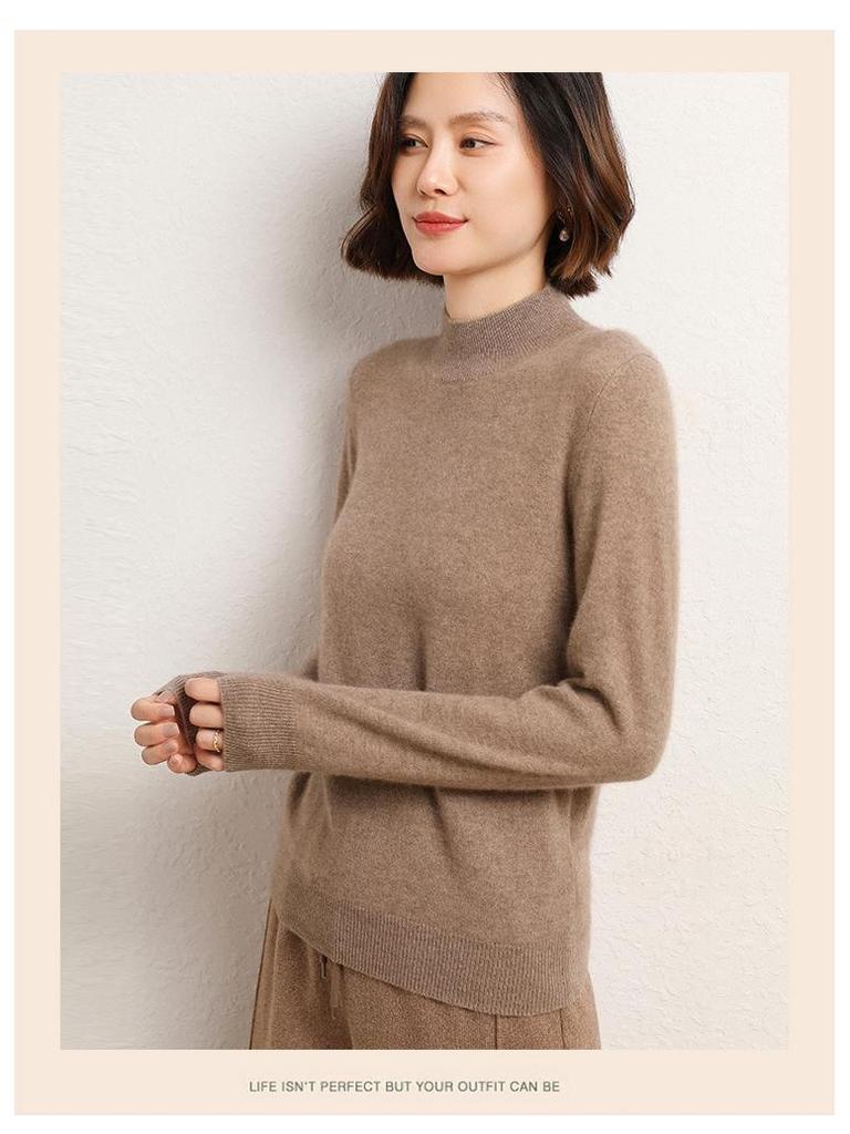 Women's Loose Knit Half Turtleneck Sweater - Long-Sleeve, Large Size Pullover for Autumn & Winter.