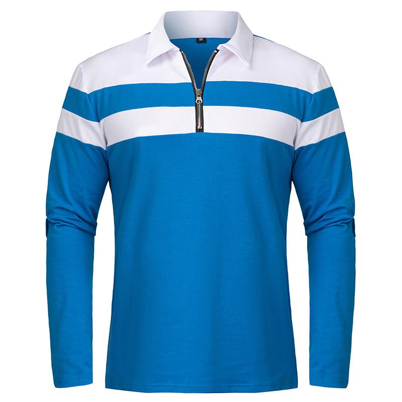 Męskie koszulki polo z długim rękawem w paski, z zamkiem 1/4, bawełniane, patchworkowe, z kołnierzykiem, casualowe, modne, pulower, slim fit, koszulka golfowa