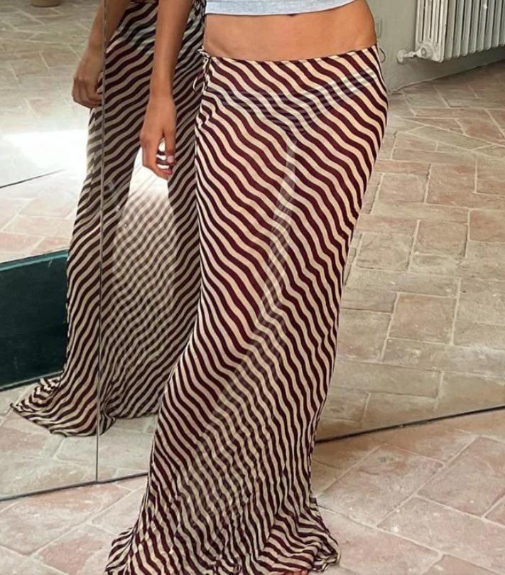 

Летняя женская юбка-рыбий хвост с полосатым принтом зебры 2024 года Medium коричневый