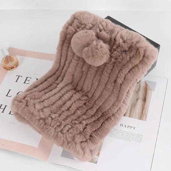 New lady real rex rabbit fur hat Natural warm rex rabbit fur hat scarf Women hand knitted soft real rabbit fur caps scarves