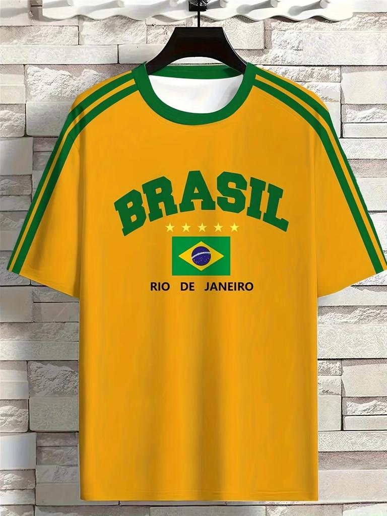 T-shirt girocollo con stampa brasiliana per l'estate, da indossare in famiglia, casual e comode, adatte per l'esterno, t-shirt estive a maniche corte.